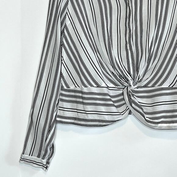 INC Twist Front Button Up Shirt Striped White Black Womens Small - Picture 6 of 13